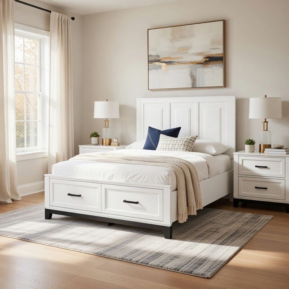 Thiem Full Bed w Footboard Storage, Picture Frame Molding, Black White