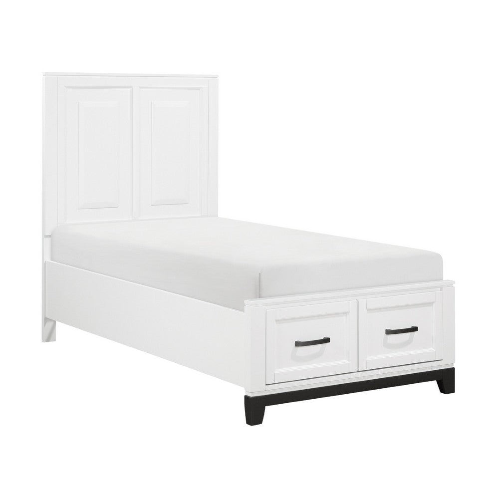 Thiem Twin Bed w Footboard Storage, Picture Frame Molding, Black White