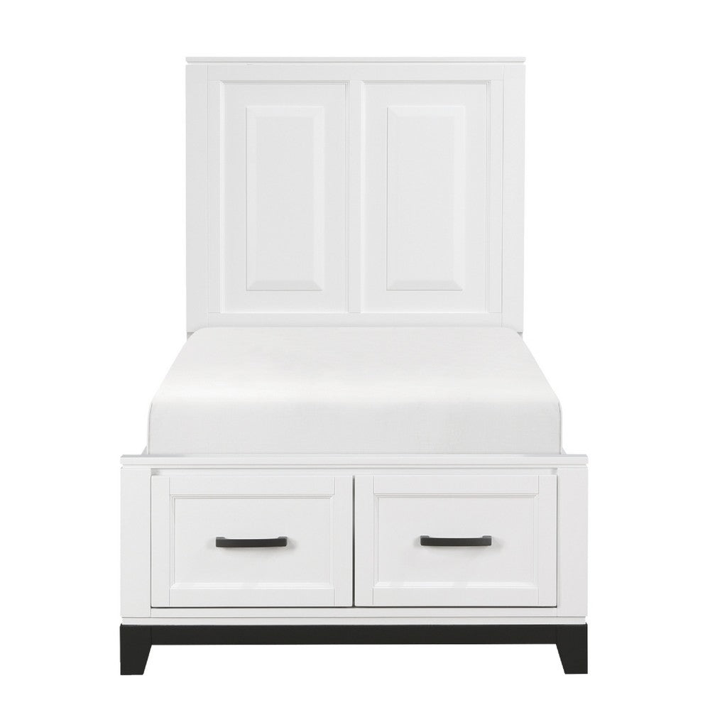 Thiem Twin Bed w Footboard Storage, Picture Frame Molding, Black White