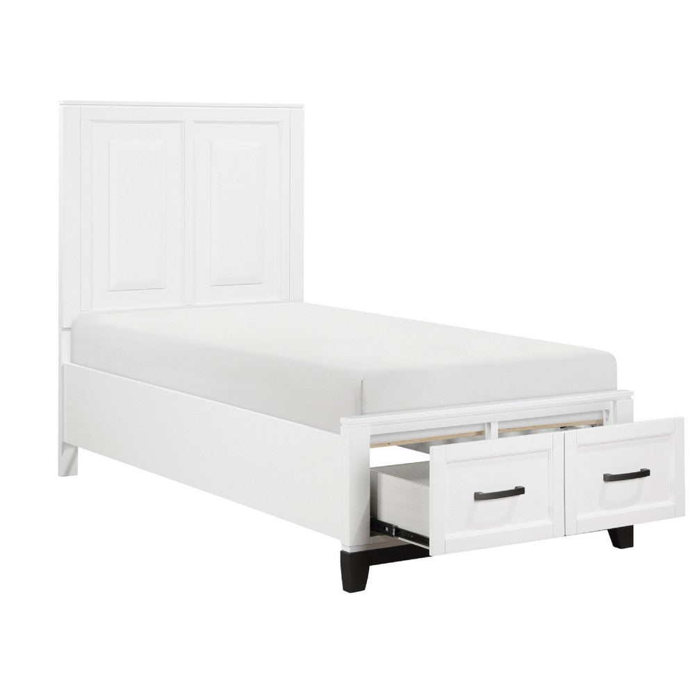 Thiem Twin Bed w Footboard Storage, Picture Frame Molding, Black White