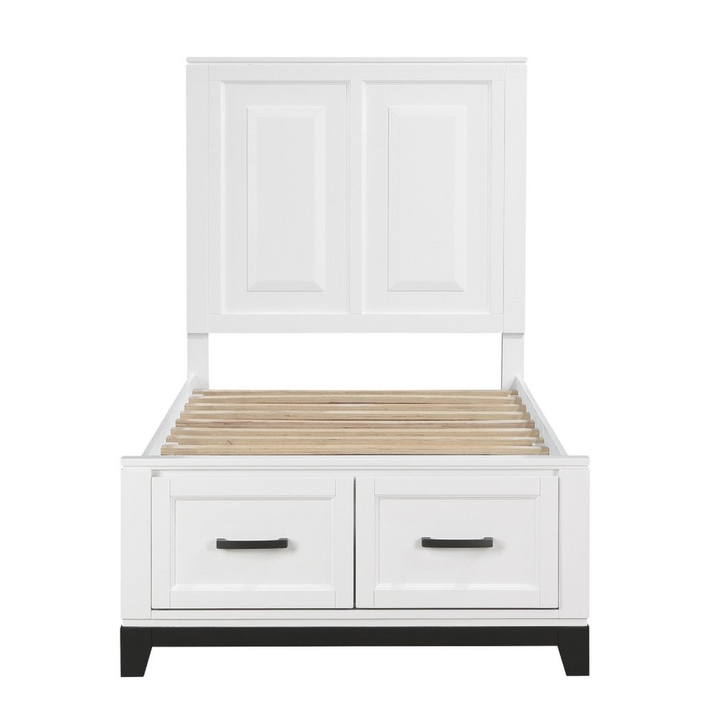 Thiem Twin Bed w Footboard Storage, Picture Frame Molding, Black White
