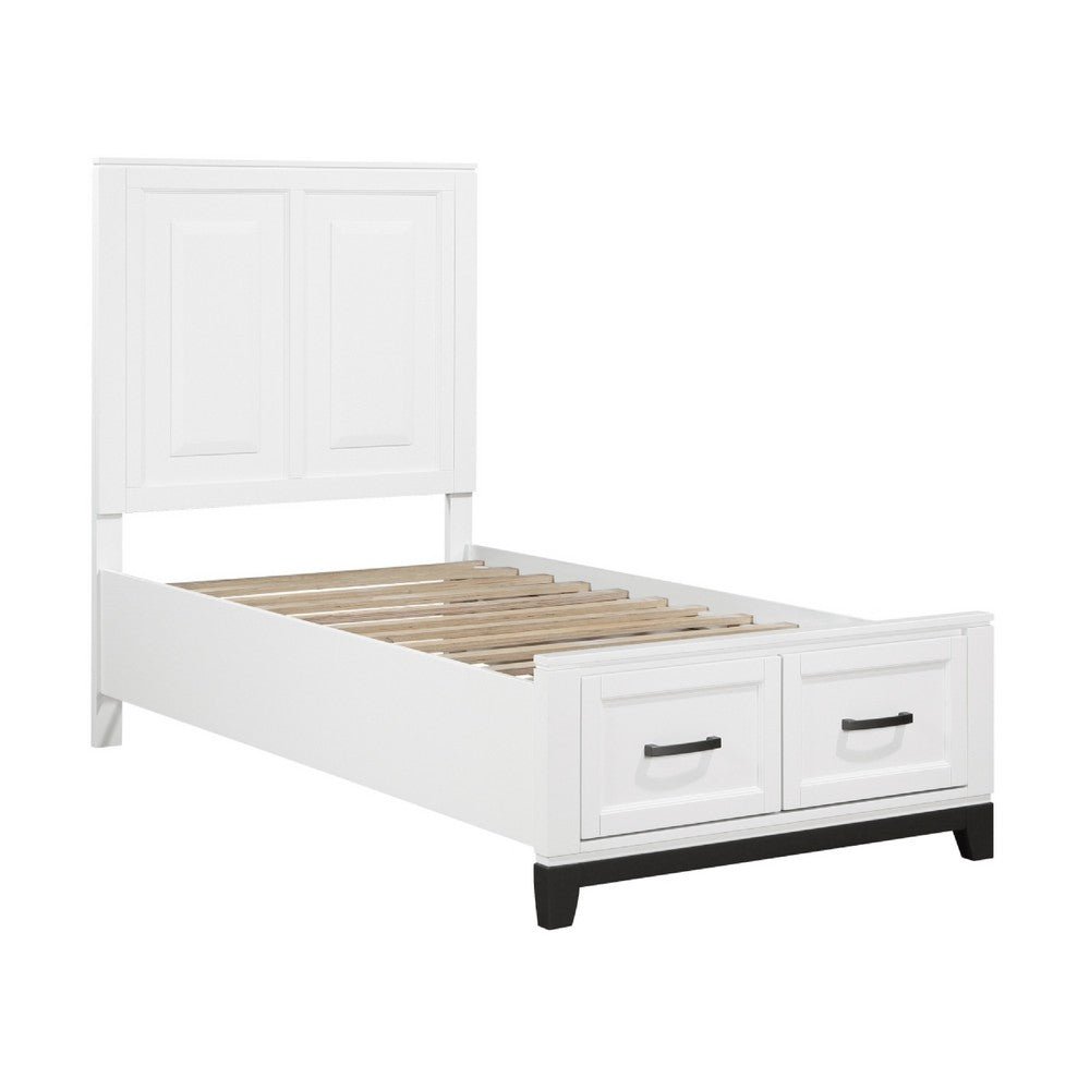 Thiem Twin Bed w Footboard Storage, Picture Frame Molding, Black White