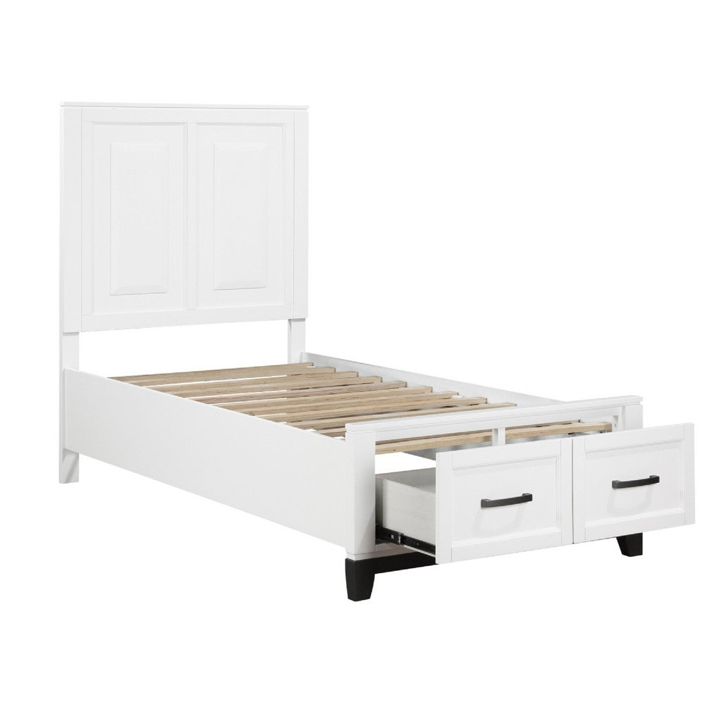 Thiem Twin Bed w Footboard Storage, Picture Frame Molding, Black White