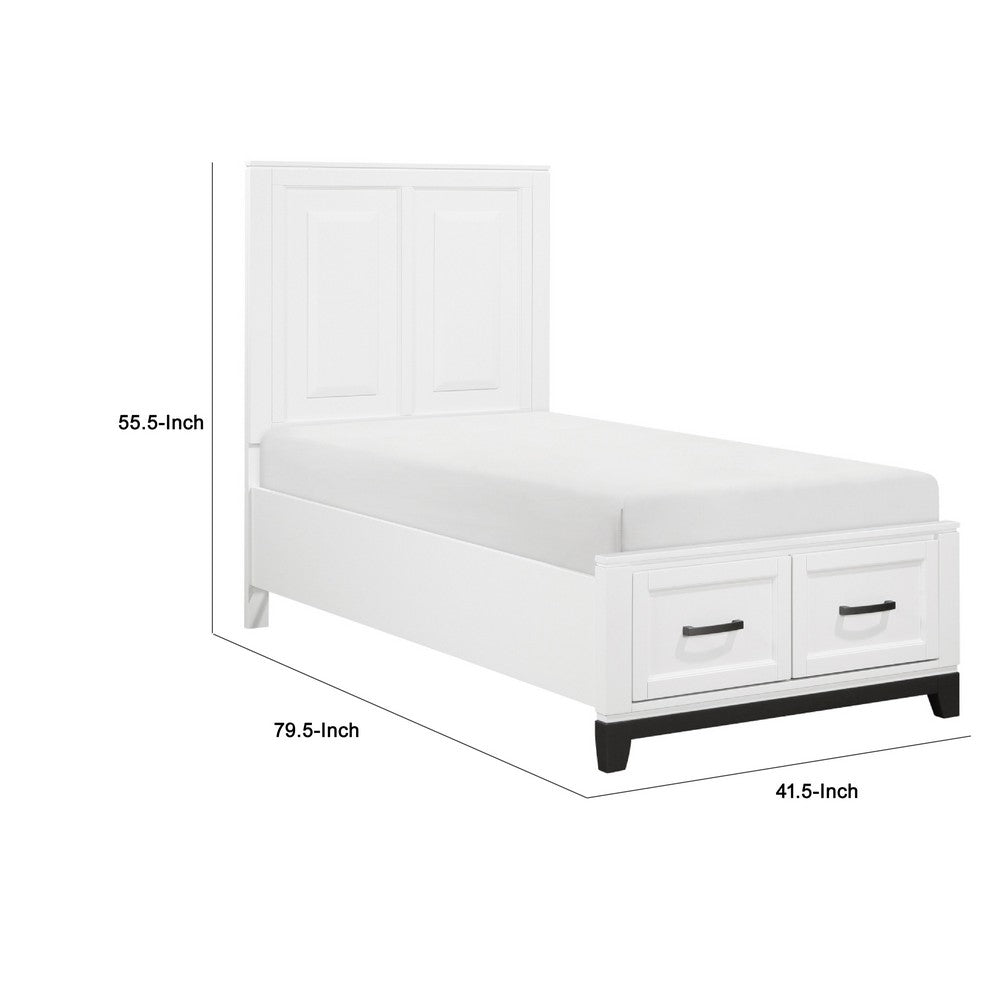 Thiem Twin Bed w Footboard Storage, Picture Frame Molding, Black White