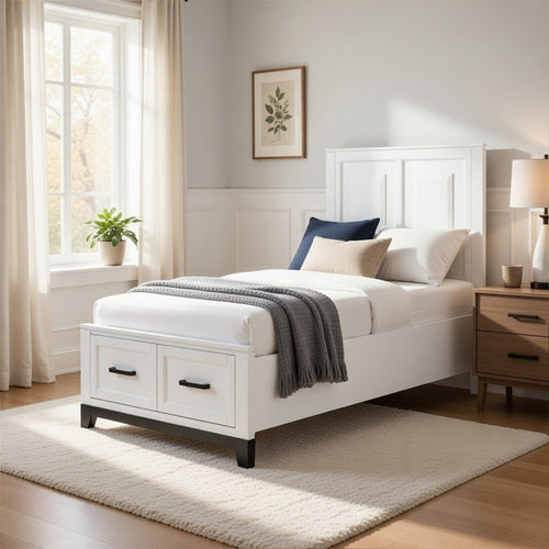 Thiem Twin Bed w Footboard Storage, Picture Frame Molding, Black White