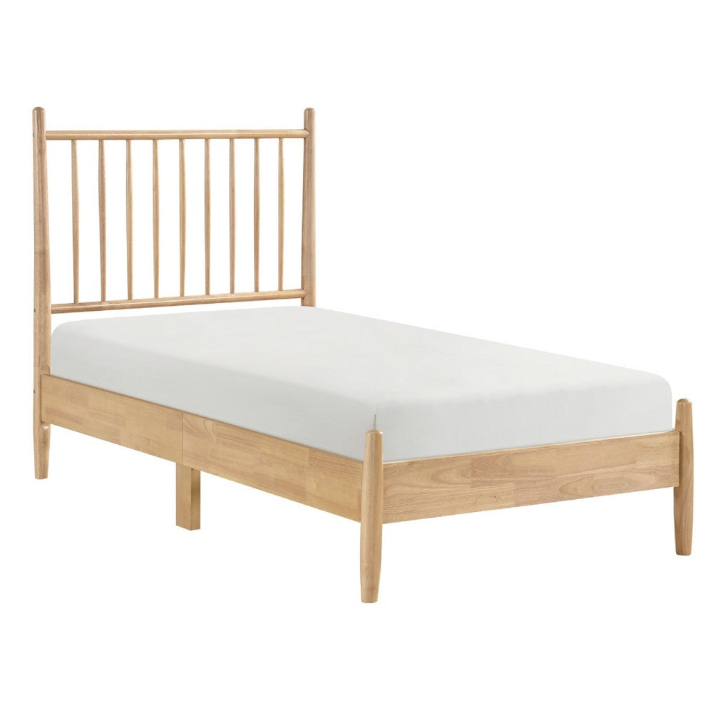 Lika Twin Platform Bed, Slatted Headboard, Extended Posts, Natural Brown