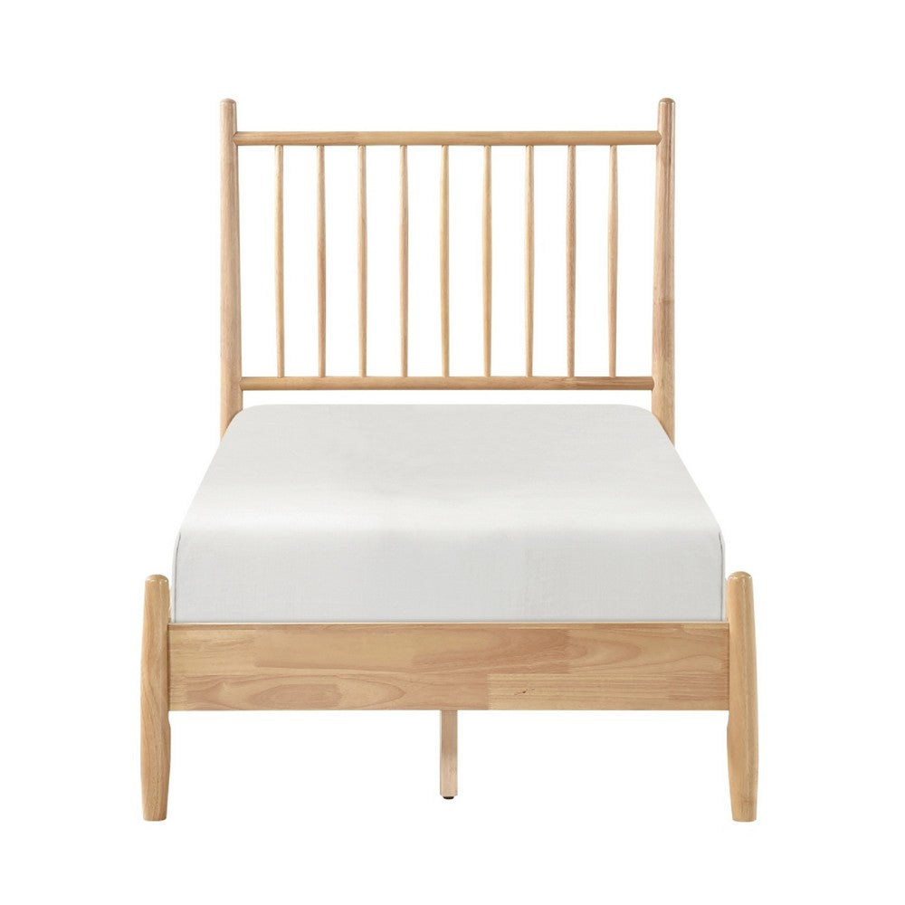 Lika Twin Platform Bed, Slatted Headboard, Extended Posts, Natural Brown