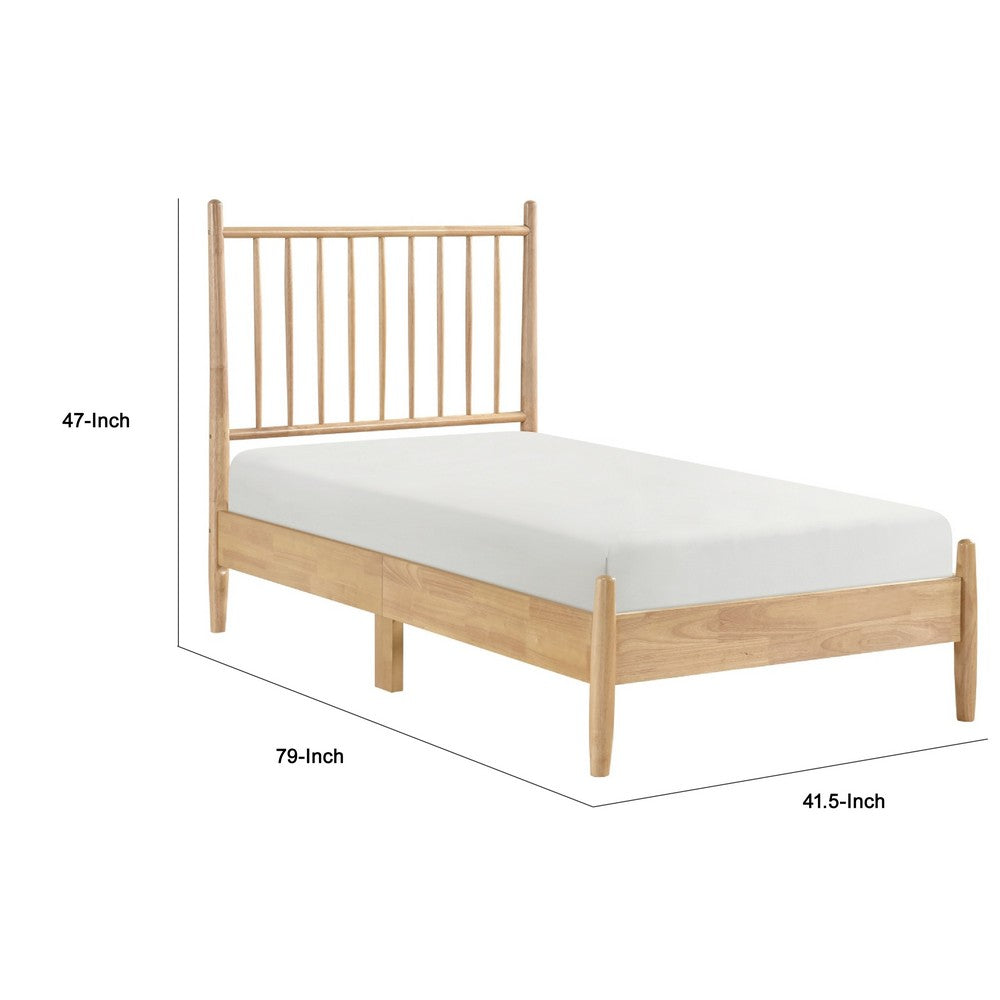 Lika Twin Platform Bed, Slatted Headboard, Extended Posts, Natural Brown