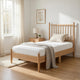 Lika Twin Platform Bed, Slatted Headboard, Extended Posts, Natural Brown