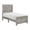 Eby Twin Panel Bed, Raised V Planks, 3D Veneer Texture, Warm Gray Wood