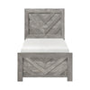 Eby Twin Panel Bed, Raised V Planks, 3D Veneer Texture, Warm Gray Wood