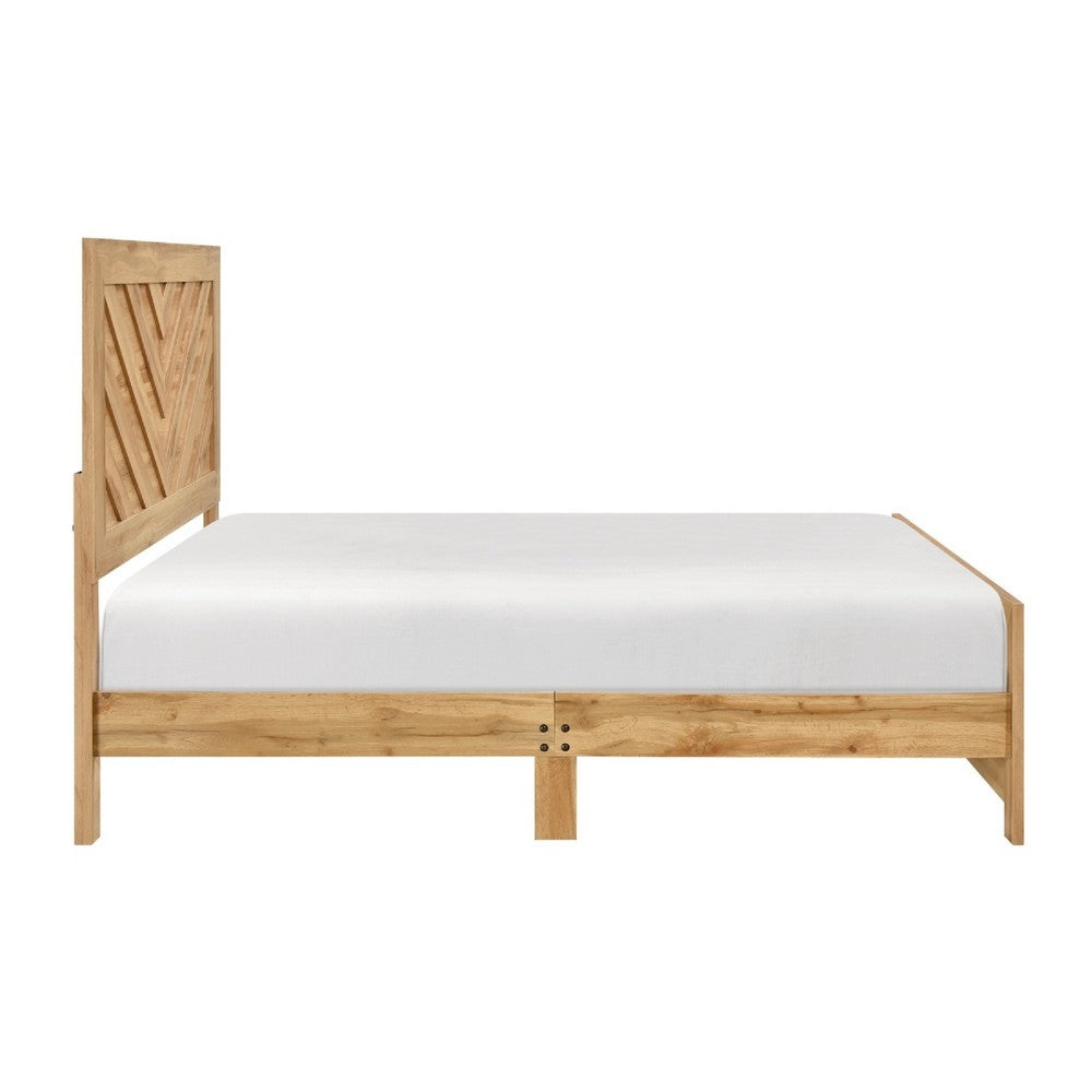 Eby Full Panel Bed, Chevron Design, 3D Texture, Light Natural Brown