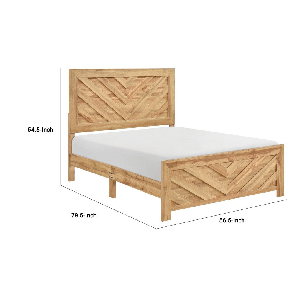 Eby Full Panel Bed, Chevron Design, 3D Texture, Light Natural Brown