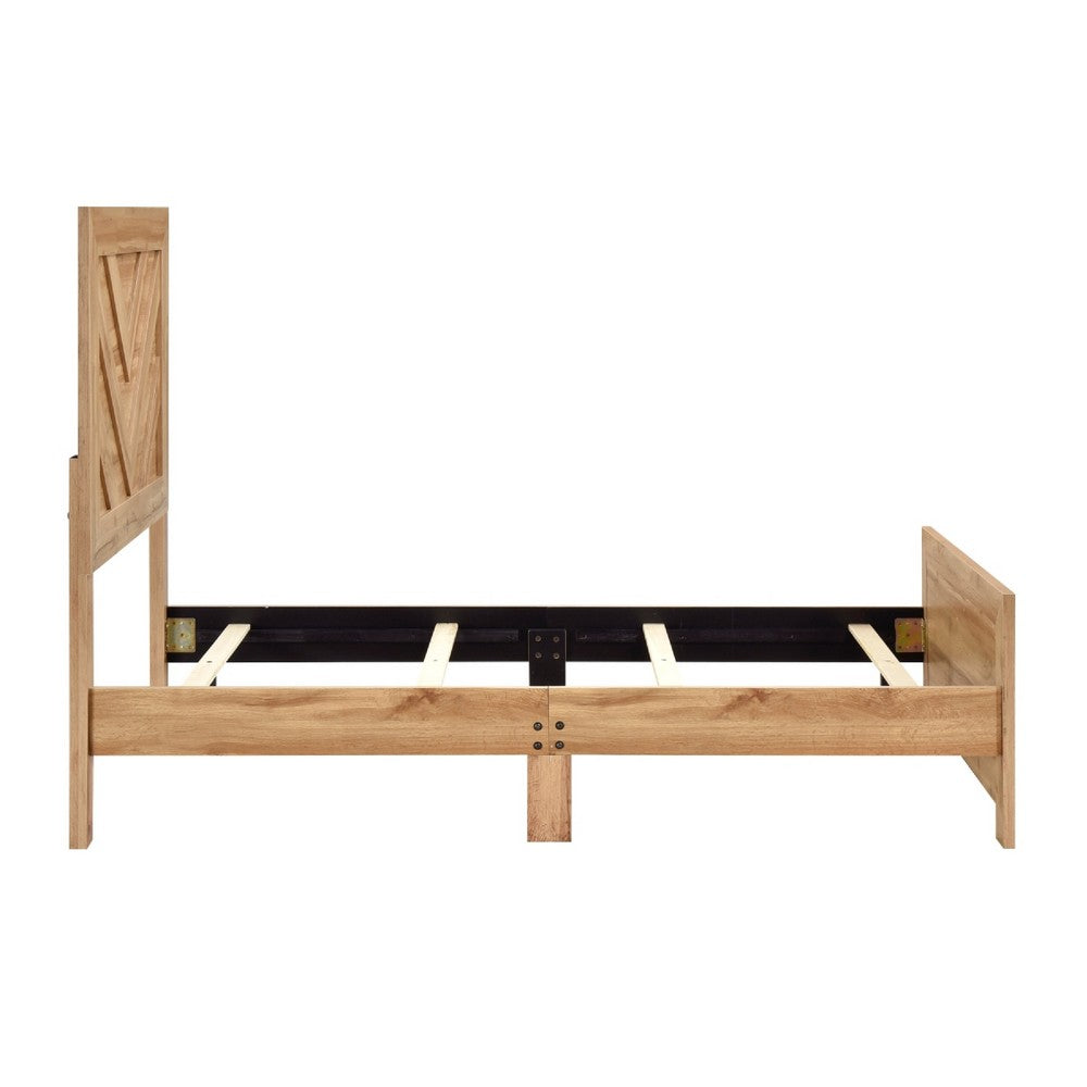 Eby Twin Panel Bed, Chevron Design, 3D Texture, Light Natural Brown