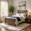 Eby Twin Panel Bed, Chevron Design, Aesthetic 3D Texture, Rustic Brown