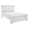 Teich Full Bed, LED Headboard, Embossed Panels, Tufted White Faux Leather