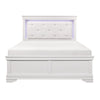 Teich Full Bed, LED Headboard, Embossed Panels, Tufted White Faux Leather