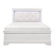 Teich Full Bed, LED Headboard, Embossed Panels, Tufted White Faux Leather