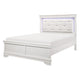 Teich Full Bed, LED Headboard, Embossed Panels, Tufted White Faux Leather