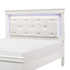 Teich Full Bed, LED Headboard, Embossed Panels, Tufted White Faux Leather