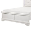 Teich Full Bed, LED Headboard, Embossed Panels, Tufted White Faux Leather