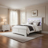 Teich Full Bed, LED Headboard, Embossed Panels, Tufted White Faux Leather