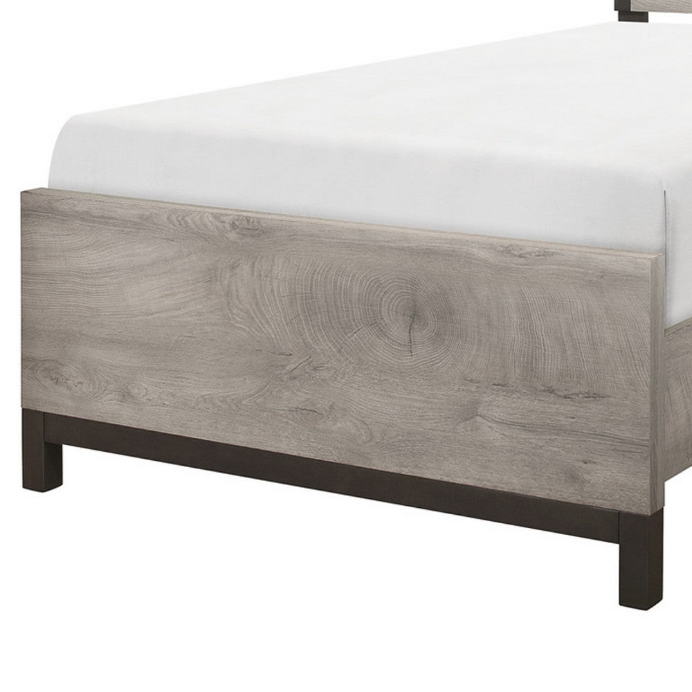 Deena Twin Panel Bed, Painted Metal Finish Bands, Dual-Tone Gray Wood