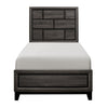 Ameya Twin Panel Bed, Brick Design Headboard, Molded Footboard, Gray