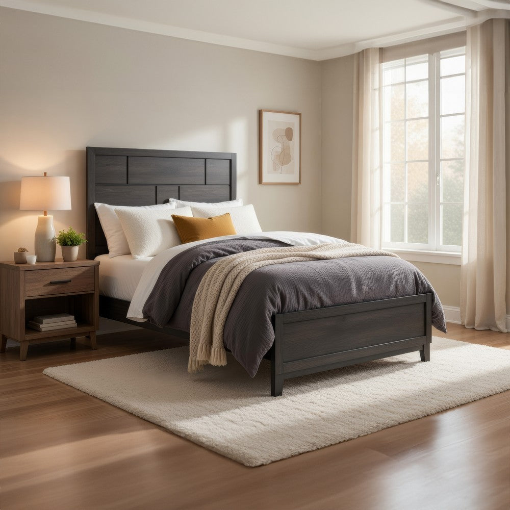 Ameya Twin Panel Bed, Brick Design Headboard, Molded Footboard, Gray