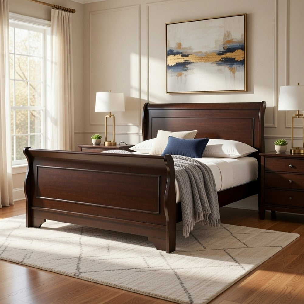 Yoshi Full Sleigh Bed, Molded Frame, Louis Philippe Style Cherry Brown