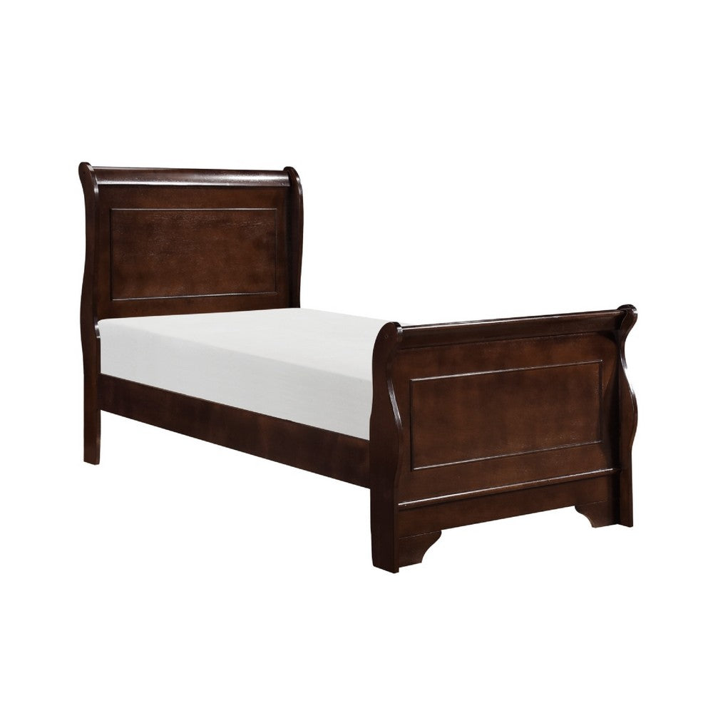 Yoshi Twin Sleigh Bed, Molded Frame, Louis Philippe Style Cherry Brown