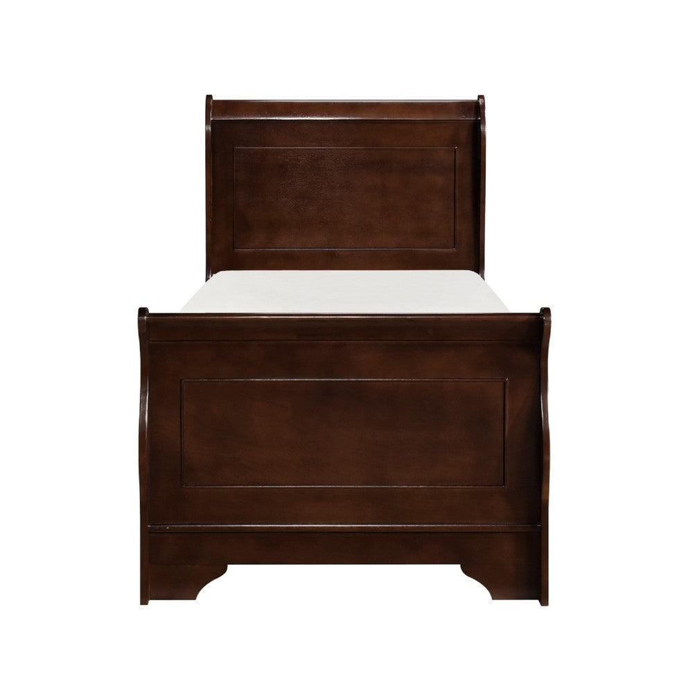 Yoshi Twin Sleigh Bed, Molded Frame, Louis Philippe Style Cherry Brown