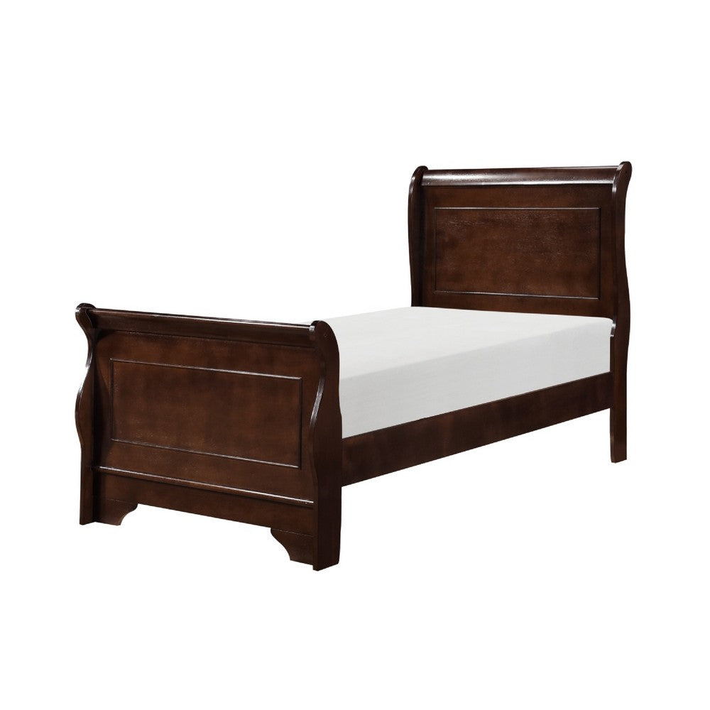 Yoshi Twin Sleigh Bed, Molded Frame, Louis Philippe Style Cherry Brown
