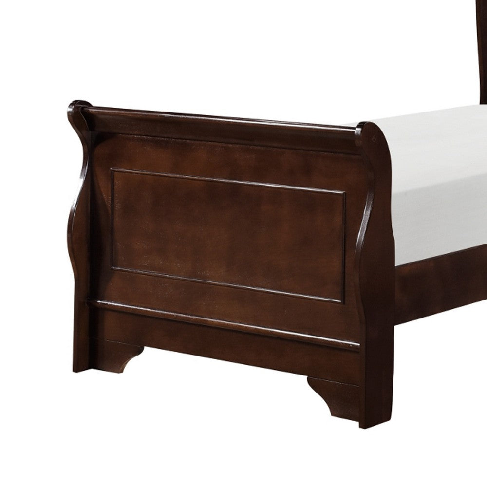 Yoshi Twin Sleigh Bed, Molded Frame, Louis Philippe Style Cherry Brown