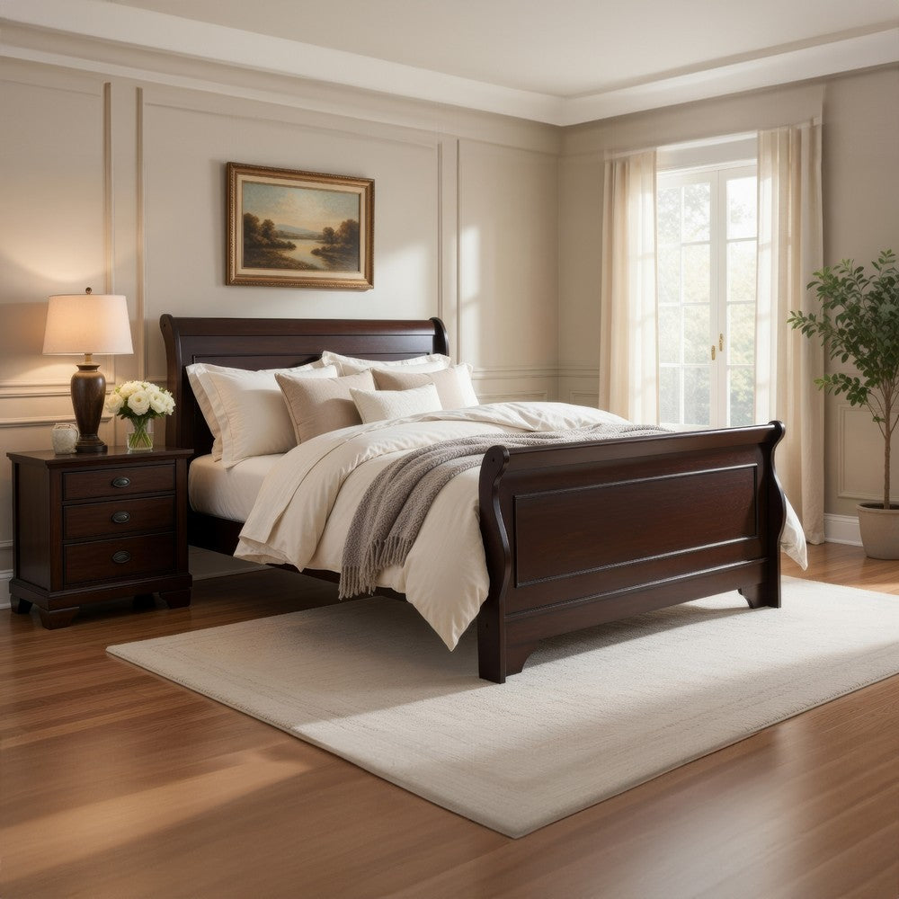 Yoshi Twin Sleigh Bed, Molded Frame, Louis Philippe Style Cherry Brown