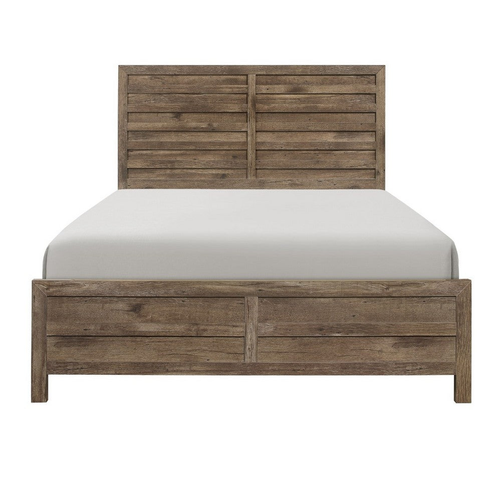 Mann Full Panel Bed, Farmhouse Plank Headboard, Weathered Pine Brown