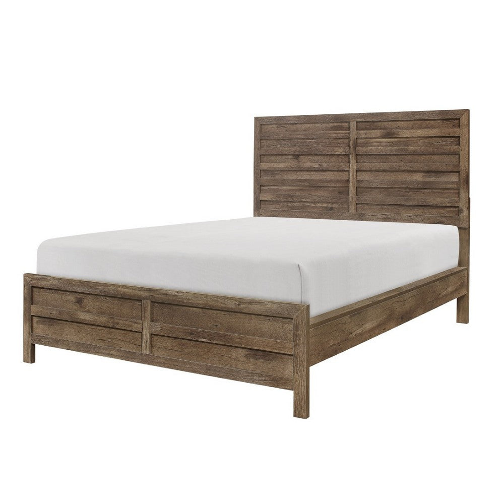 Mann Full Panel Bed, Farmhouse Plank Headboard, Weathered Pine Brown