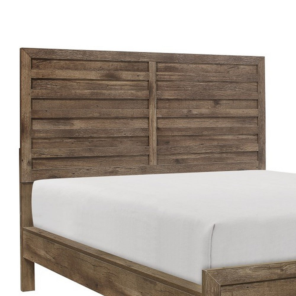 Mann Full Panel Bed, Farmhouse Plank Headboard, Weathered Pine Brown
