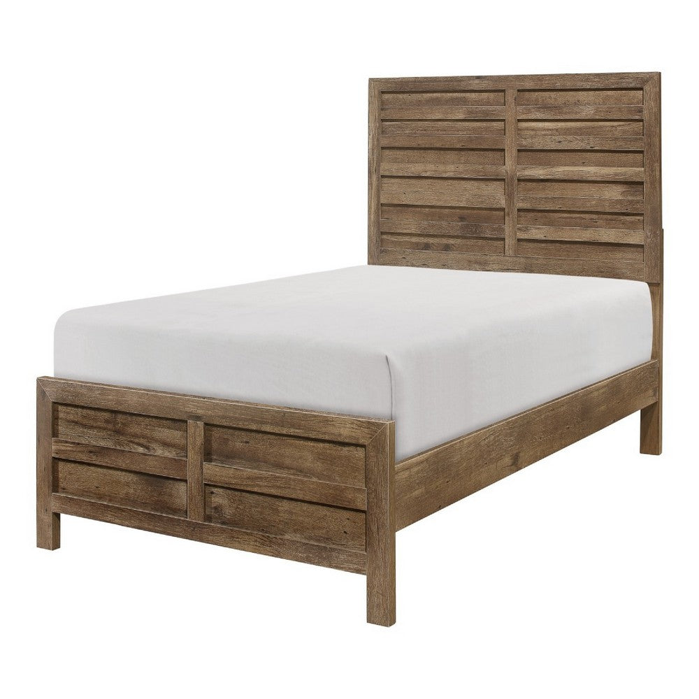 Mann Twin Panel Bed, Farmhouse Plank Headboard, Weathered Pine Brown
