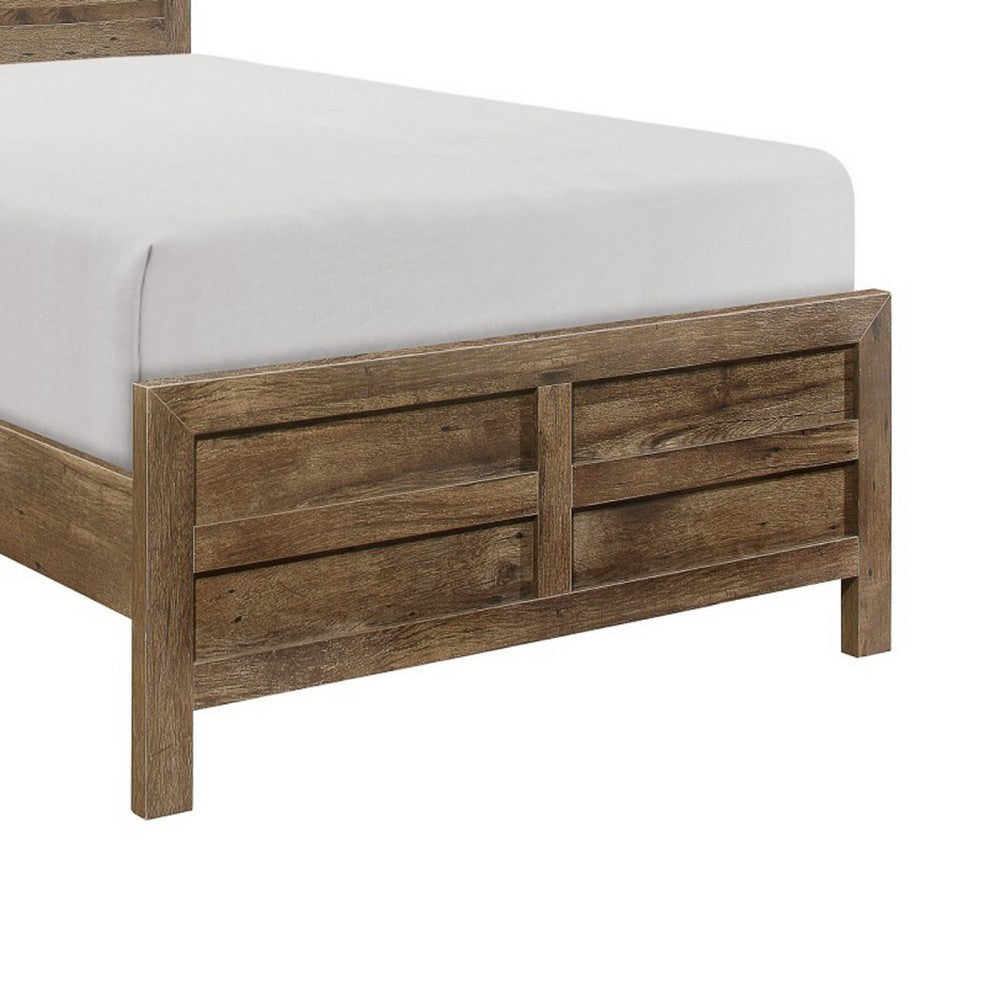 Mann Twin Panel Bed, Farmhouse Plank Headboard, Weathered Pine Brown