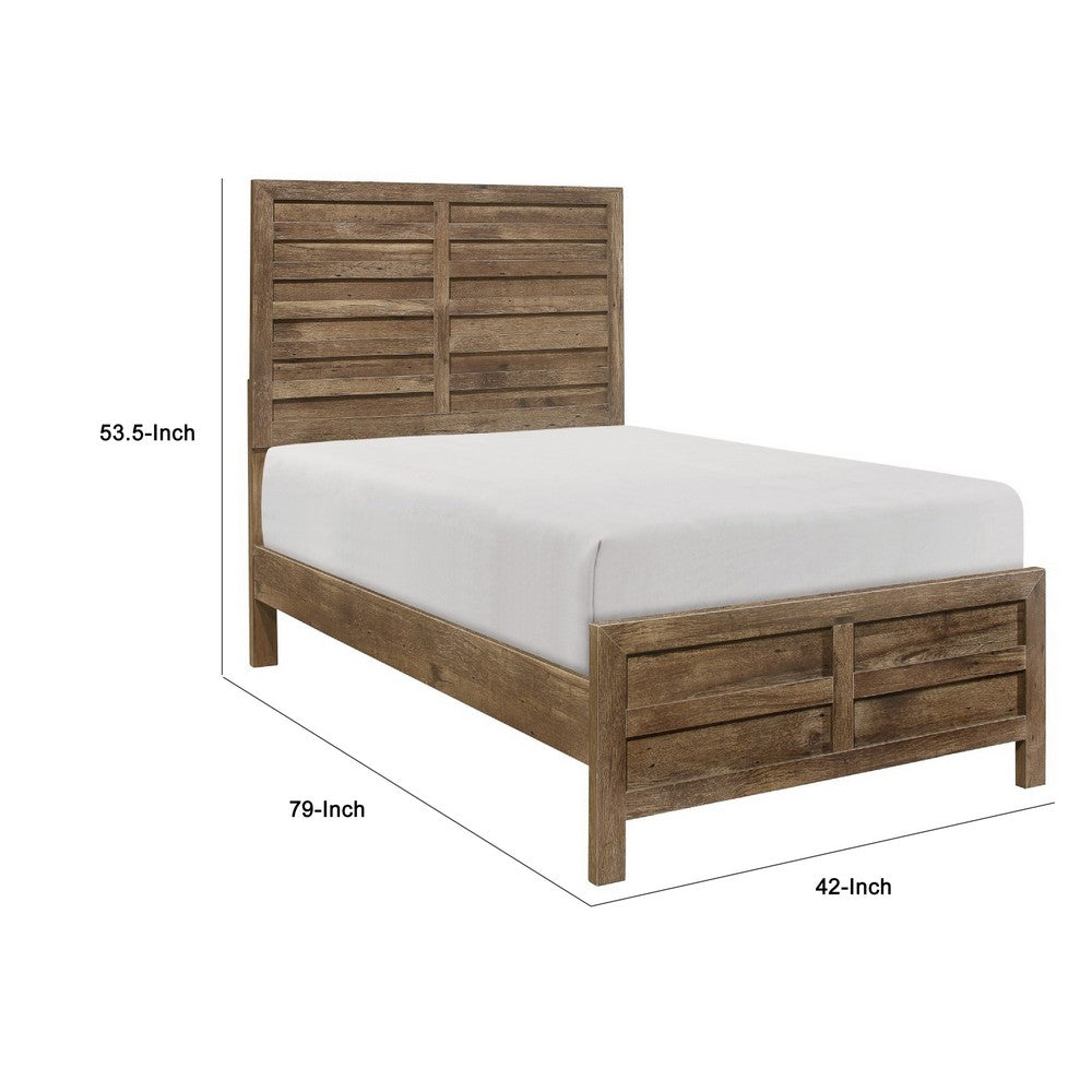 Mann Twin Panel Bed, Farmhouse Plank Headboard, Weathered Pine Brown