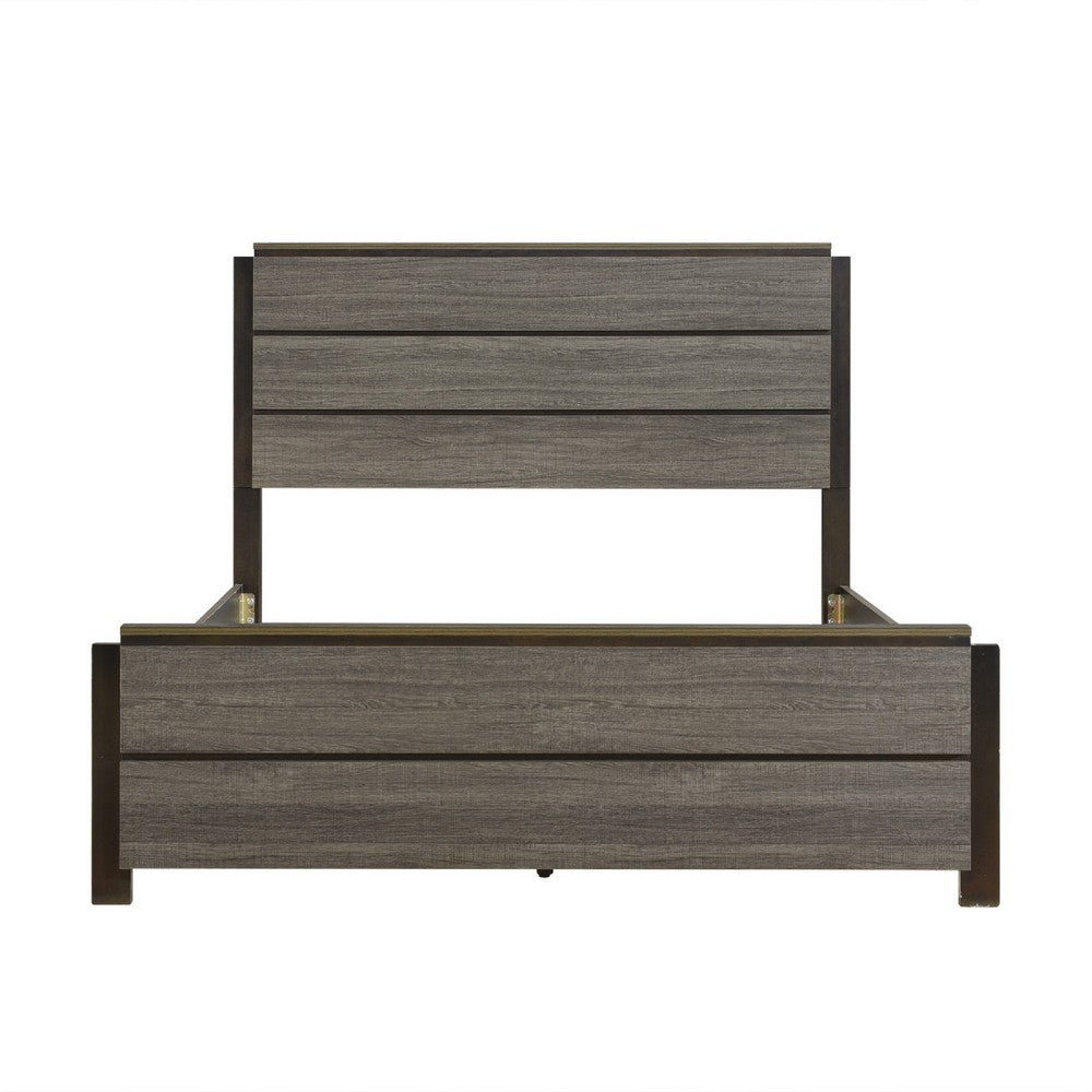 Avia Full Panel Bed, Planked Design, Antique Gray, Dark Brown Back Panels
