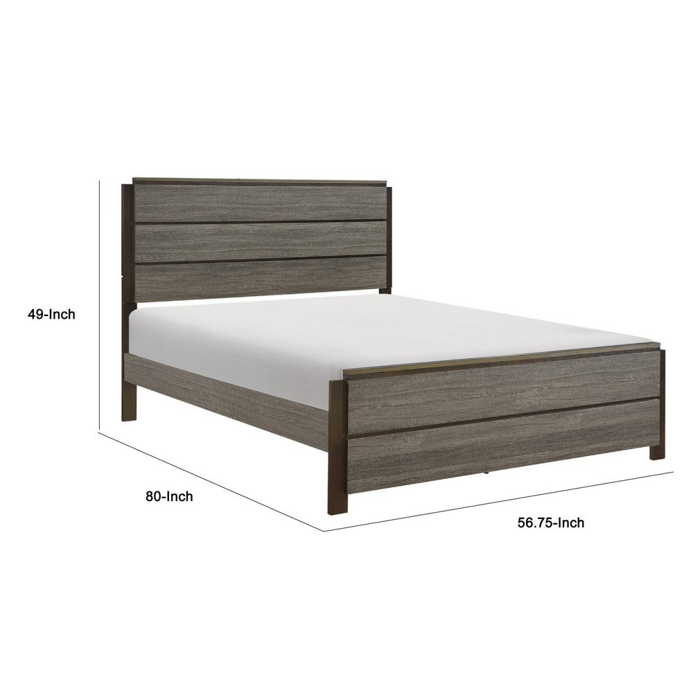 Avia Full Panel Bed, Planked Design, Antique Gray, Dark Brown Back Panels