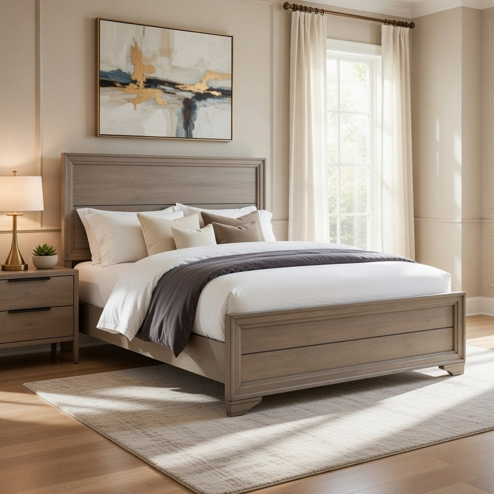 Lona Full Panel Bed, Planked Frame w Molding, Sun-Bleached Natural Brown