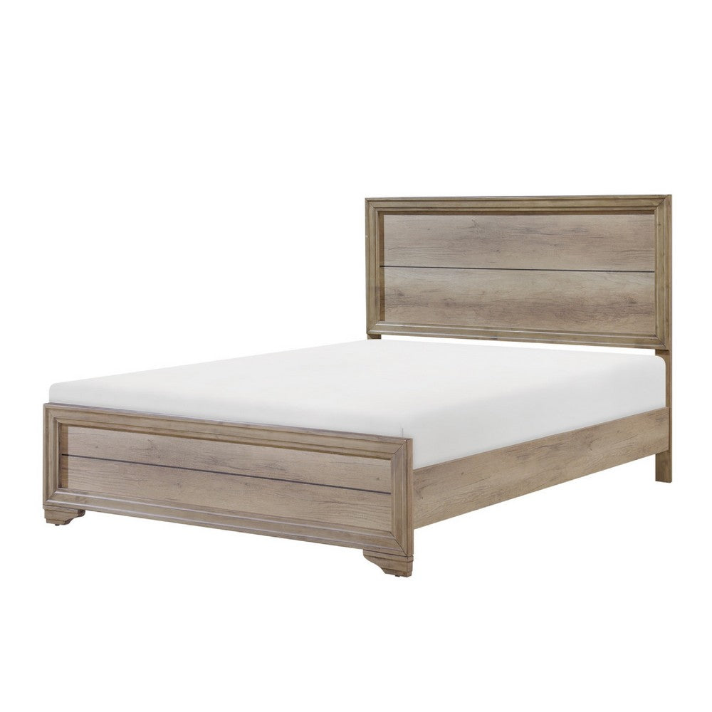 Lona Twin Panel Bed, Planked Frame w Molding, Sun-Bleached Natural Brown