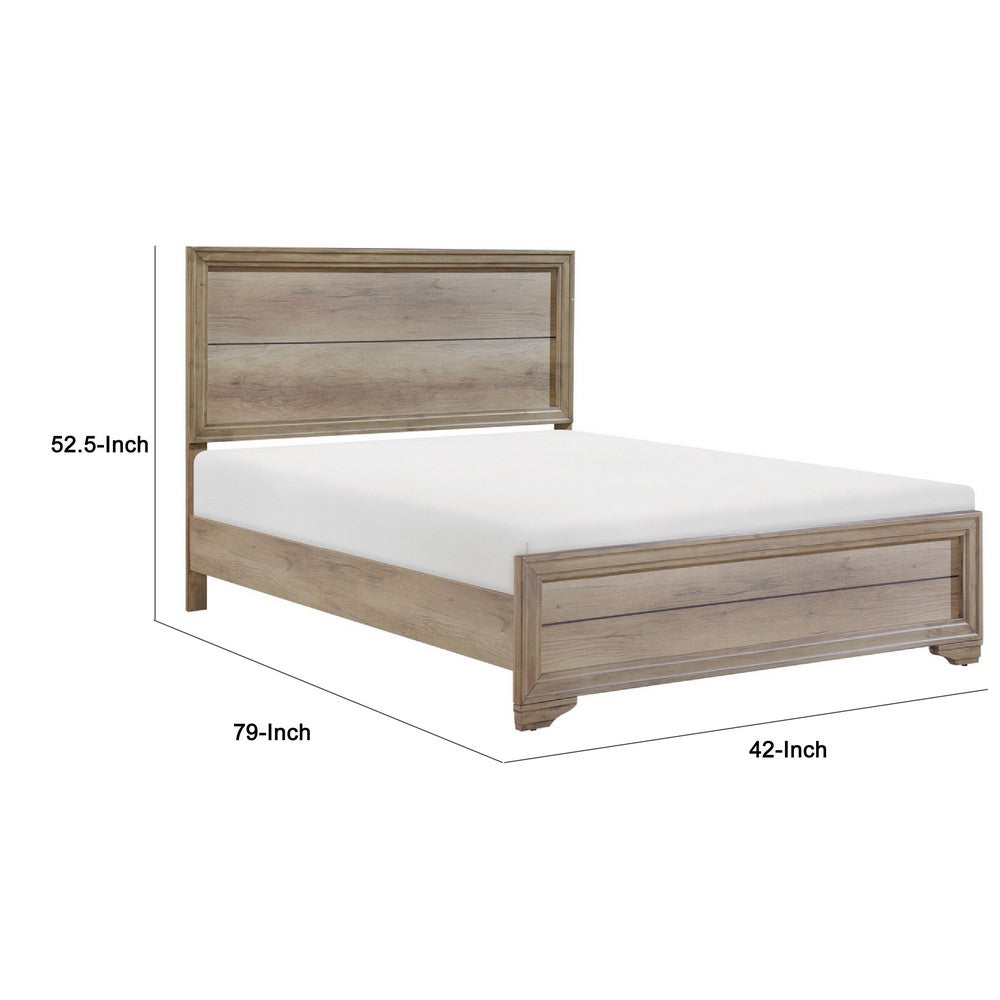 Lona Twin Panel Bed, Planked Frame w Molding, Sun-Bleached Natural Brown