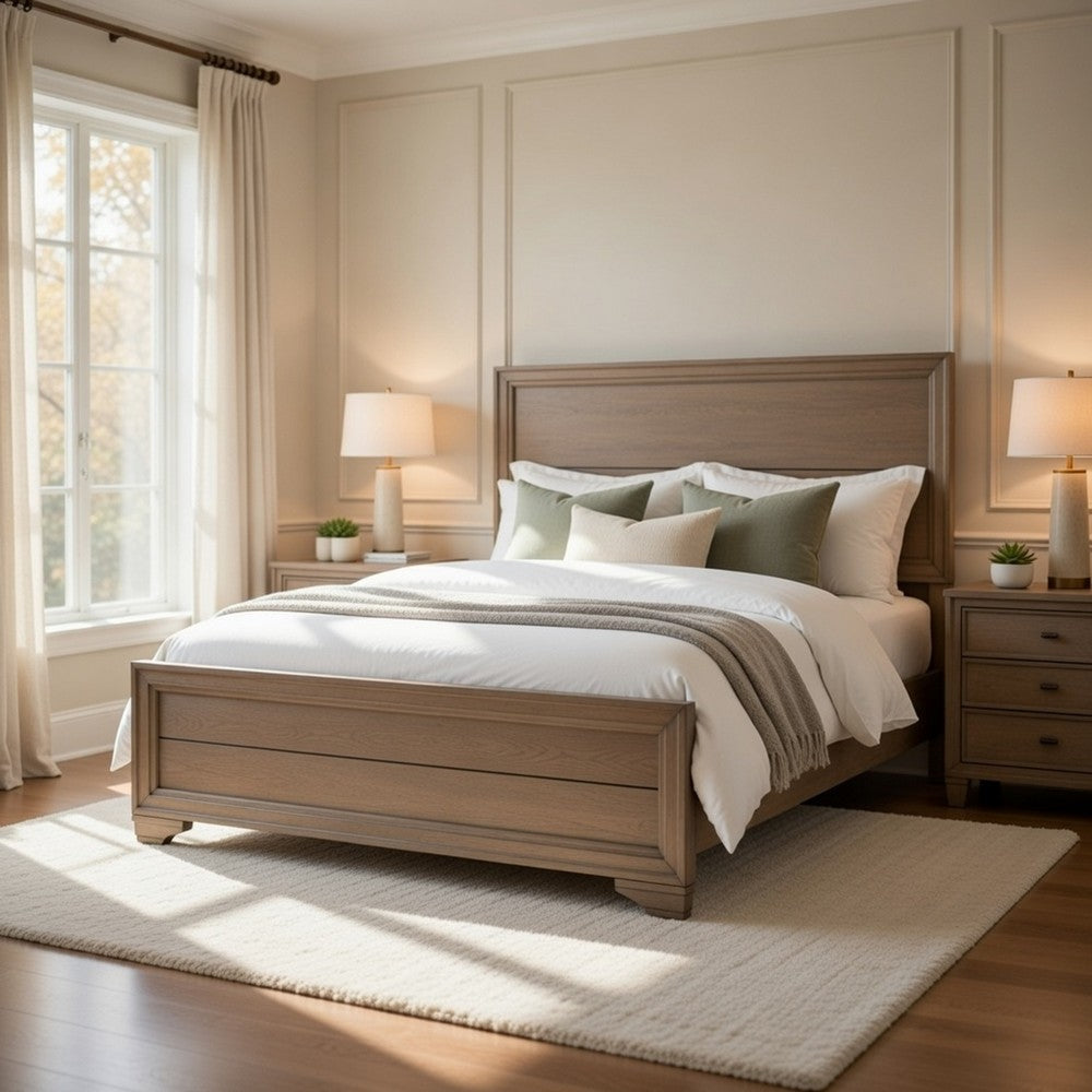 Lona Twin Panel Bed, Planked Frame w Molding, Sun-Bleached Natural Brown