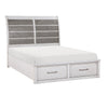 Amby Queen Platform Bed | 2 Footboard Drawers | Antique White & Gray Wood
