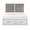 Amby Queen Platform Bed | 2 Footboard Drawers | Antique White & Gray Wood