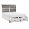 Amby Queen Platform Bed | 2 Footboard Drawers | Antique White & Gray Wood